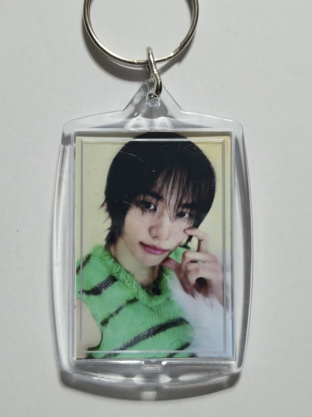 Straykids Hyunjin Clear Acrylic Photo Keychain with Green Accent Photo Insert